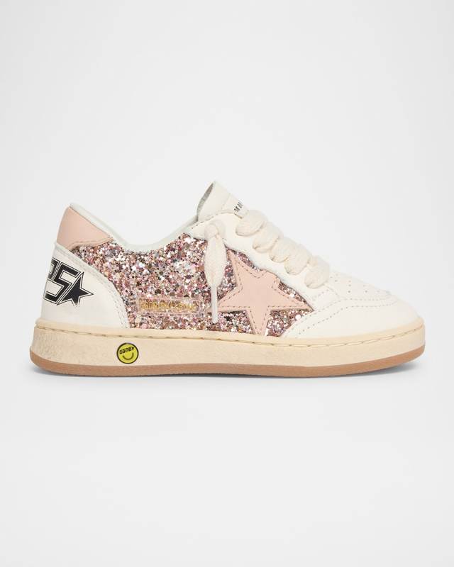 Girl's Ball Star Glitter and Leather Sneakers, Baby/Toddlers